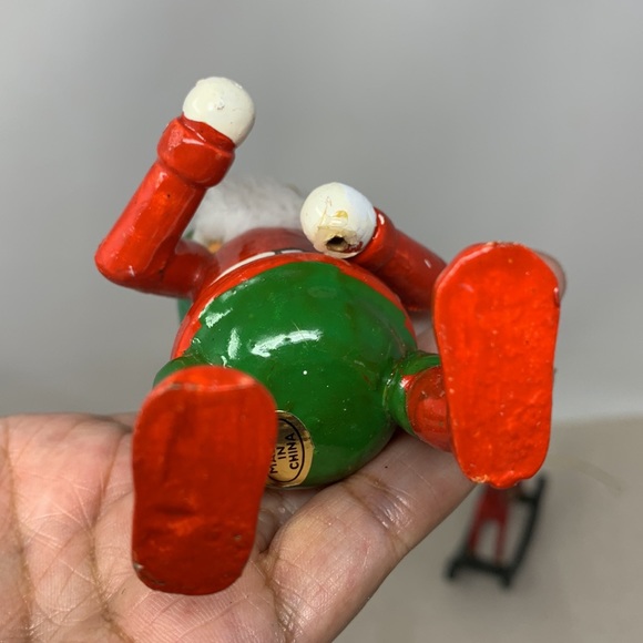 5 pc VINTAGE Christmas tree ornaments: Santa, rocking horse, and 3 round balls - Picture 14 of 17